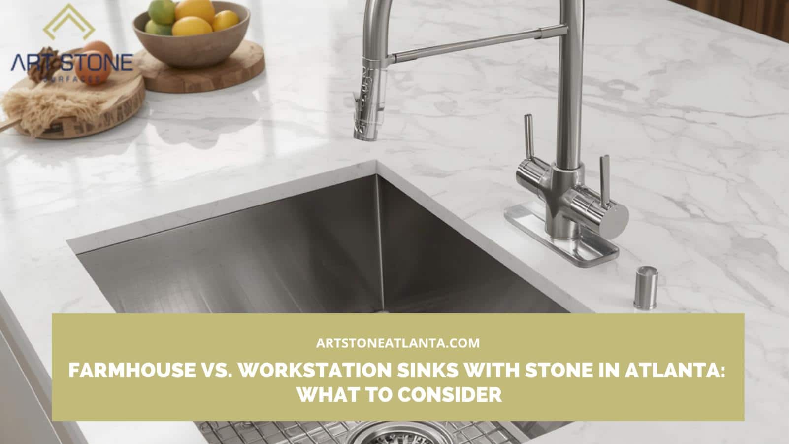 farmhouse vs workstation sink with stone Atlanta